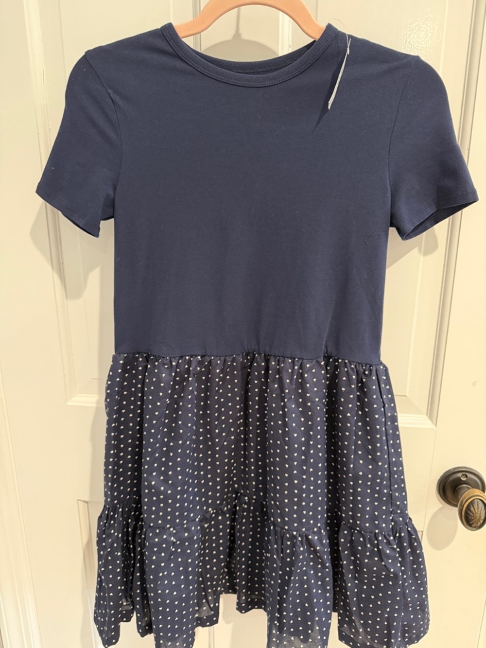 GAP Navy Short Sleeve Tiered Dress with Dot Skirt